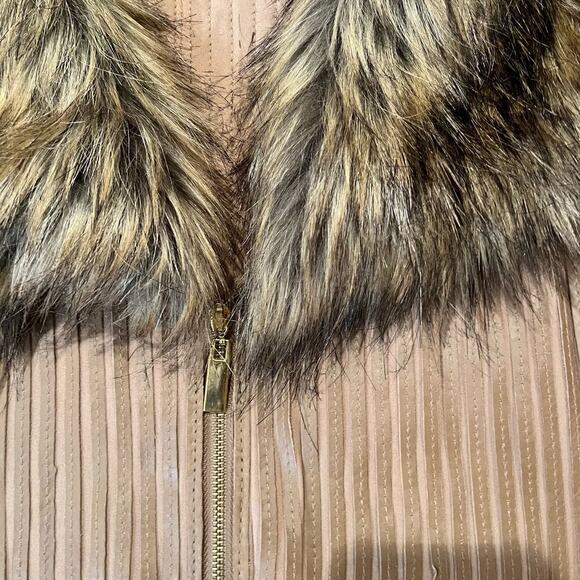 IMAN Leather and Faux Fur Collar Jacket Stripe Brown Women's Small (F-142) - Picture 3 of 8